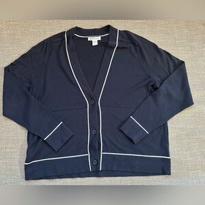 Athleta Lightweight Cardigan, NAVY SIZE L Lyocell and Wool Blend